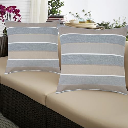 FUNHOME Outdoor Pillow Covers 18x18 Inch Pack of 2, No Insert-Grey Stripe - color: Grey Stripe, size: 18"L x 18"W