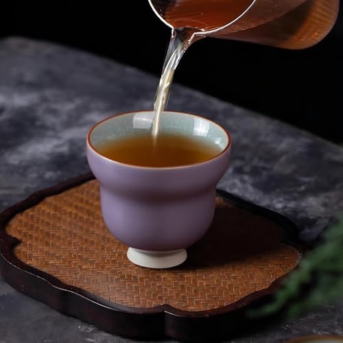 KAMMAK Japanese Tea Cups, 4.2 Oz Small Handmade Ceramic Teacups, Set of 2 - style: Ice Crackle Glaze-Lilac
