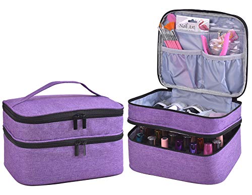 Nail Polish Organizer- Holds 30 Bottles Nail Supply Organizers and Storage Double-layer Nail Bag Organizer Case Nail varnish Organizer Nail Polish Storage Bag with Handle(Purple) - color: Purple