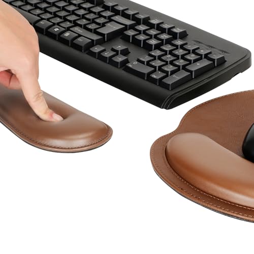 RICHEN Ergonomic PU Leather Keyboard Wrist Rest and Mouse Pad with Wrist Support, Memory Foam Set for Computer/Laptop,Gaming and Office, Comfortable for Easy Typing & Pain Relief (PU Brown) - color: Pu Brown
