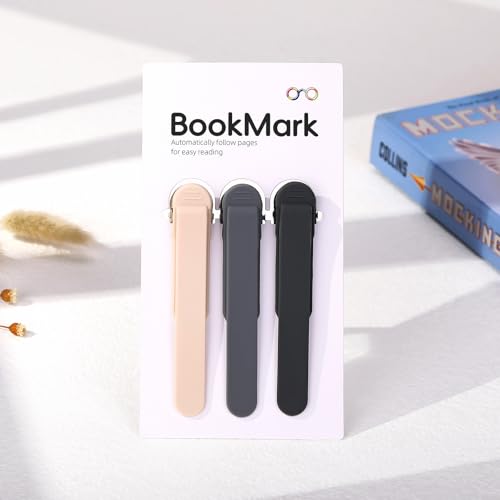 3Pcs Automatic Bookmark, Silicone Smart Book Marks for Reading Women, Men, Kids,Cute Unique Book Markers Bookmark Clip Reading Accessories Gifts for Book Lovers (1 Dark Grey+1 Light Grey+1 Beige) - color: 1 Dark Grey+1 Light Grey+1 Beige