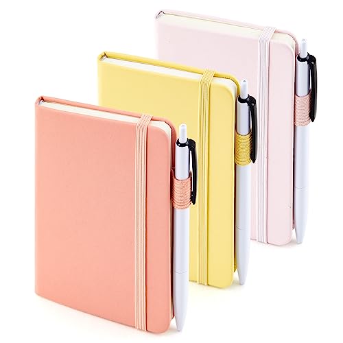 feela 3 Pack Pocket Small Notebook Journals, Mini Cute Hardcover College Ruled Notepad Women Office Supplies, with 3 Black Pens, 3.5”x 5.5”, A6, Pastel Colors, Light Yellow, Light Pink, Pale Orange - color: Light Yellow, Light Pink, Pale Orange