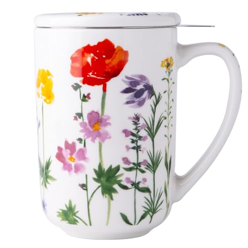 AmorArc Tea Cup With Infuser and Lid, 18oz Loose Leaf Tea Mug With Steeper - color: Wild Flowers