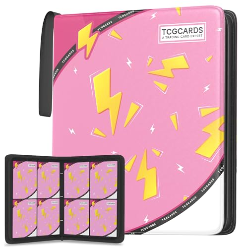 Trading Card Binder 4 Pocket,Card Binder 400 Pockets,Card Book Holder Cards with 50 Removable Sleeves,3-Ring Zip Design MTG/TCG/Sport Collectible Trading Card Albums Gifts for Boys and Girls (Pink) - color: Pink, size: Small