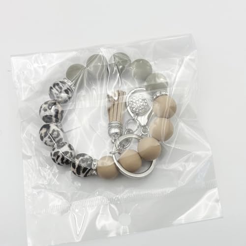 Unpafcxddyig Silicone Bead Keychain Bracelet Wristlet Key Ring - color: Army Green Black