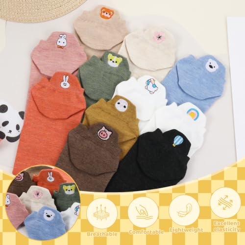 10 Pairs Cute Kawaii Embroidered Low Cut Ankle Socks - color: Macaron Pastel Animal Embroidery
