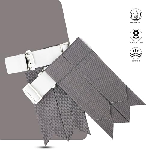 EZE Kilt Flashes for Men with Heavy Buckle Adjusters, Plain & Tartan Kilt Sock Flashes Acrylic Wool - color: Grey