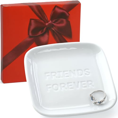 TOPIO Ceramic Jewelry Dish Tray – Handmade Premium Trinket Dish for Rings, Earrings & Necklaces – Decorative Jewelry Holder for Vanity, Nightstand, Gift for Mom, Friends, Her - color: Friend