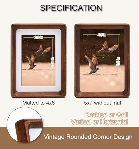 5x7 Picture Frame, USA-Sourced Natural Walnut Wood with Real Glass, Handcrafted Rounded Corners, Matted to 4x6 Photo, Gallery Wall and Tabletop Display - color: Walnut, size: 5x7