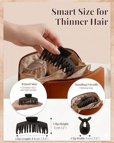 Mesovor 4 Pack 3.5" Double Row Teeth Claw Clips for Thin Fine Hair Non-Slip - color: 2pcs Black, 2pcs Dark Brown