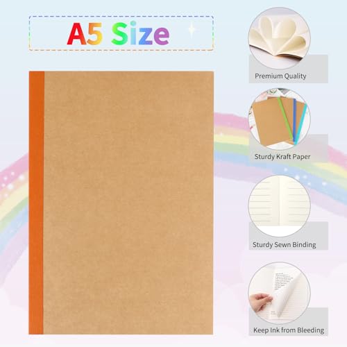 EOOUT 20 Pack A5 Kraft Notebooks, Lined Journal Bulk with Rainbow Spine, 10 Colors, 60 Pages Soft Cover Composition Notebooks for Women Girls Kids, School Office Supplies - color: Rainbow, style: Lined-20pack