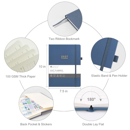 &And Per Se 2027 Planner, 12-Month Monthly & Weekly, 2027 Calendar Planner with 100gsm Paper, B5 Hardcover Faux Leather, 7.5" x 10"(Dark Blue) - color: Dark Blue, size: 7.5" x 10"(Jan 2027-Dec 2027)