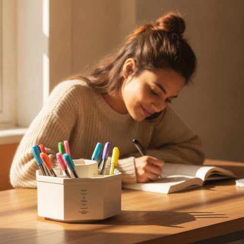Jekelife 360 Degree Rotating Pen Holder,5-Compartment Desk Organizer,White - color: White, size: B