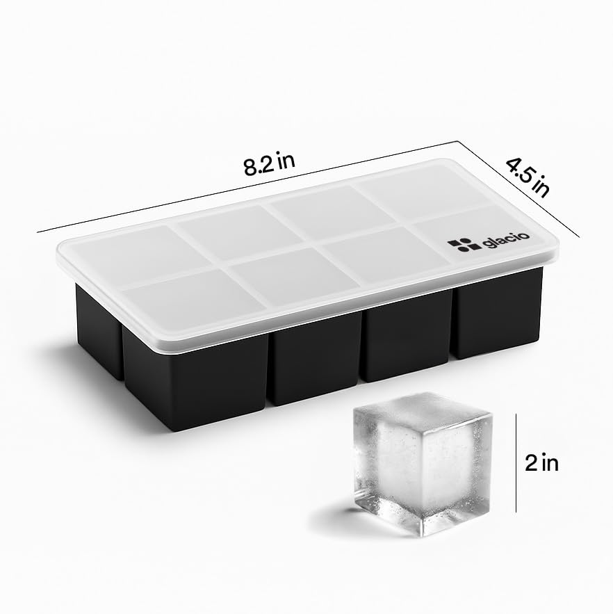 Ice Cube Molds, 2 Pack Silicone Trays for 8 Large Square Cubes - color: Black_2