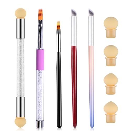 5Pcs Ombre Nail Brush Nail Sponges for Ombre Nail Gradient Sponges AirBrush French Tip Nail Design Brushes Ombre Brush for Gel Nails Painting Nail Polish Pen Manicure Brush Tool - color: ombre brushes set