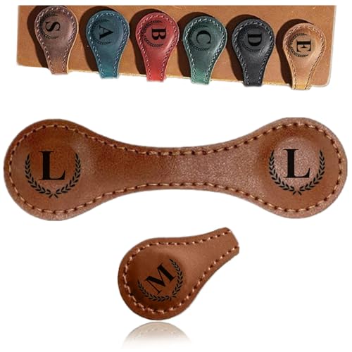 Personalized Magnetic Leather Bookmark, 26 Letter Initial Bookmark, Multi-Functional for Women, Teachers, Book Lovers (L, Light Brown) - color: Light Brown, size: L