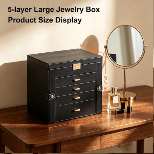 BOOVO Large Jewelry Box for Women, Big Jewelry Organizer (Black, 5 Layer) - color: Silver and Black, size: 5 Layer