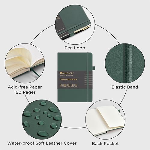 &And Per Se Lined Journal and Pen Set (3 Packs), A5 Leather Hardcover Notebook with Pen & Stationary Set, 160 Pages 100GSM Thick Ruled Paper Journal for Business Work Writing (Green) - color: Green