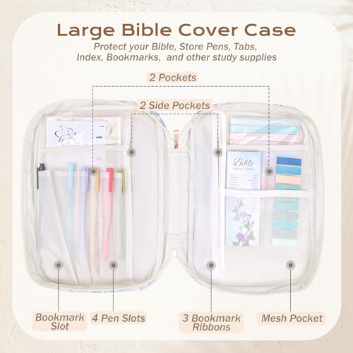 XKDOUS Bible Cover for Women Bible Bag Kit Church Book Holder Carrying Case - color: Blue