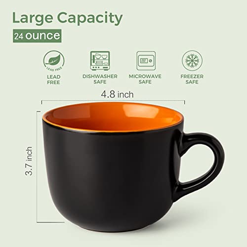 GBhome Ceramic Soup Mugs with Lid, 24 oz Soup Cups with Hanlde for Coffee,Cereal,Salad,Noodles,Tea,Soup Bowls Cups,Microwave &Dishwasher Safe, Set of 4, Orange with Vented lid - color: Orange