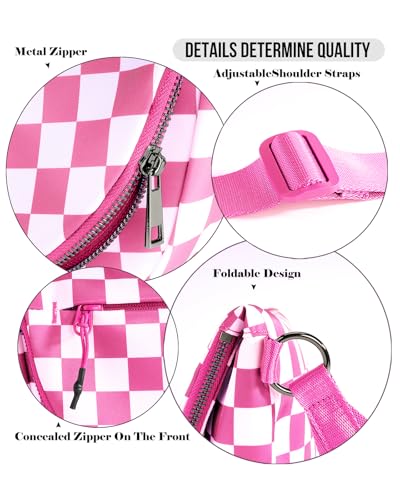 Crescent Bag for Women,Medium Nylon Crescent Bag Single Shoulder Bag - color: Crossbody bag- Rose Checkered