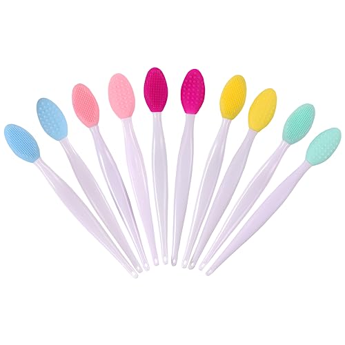10pcs Silicone Scrub Lip Brush, Double Side Lip Exfoliating, Nose Clean Blackhead Removal Brushes With Lip Exfoliator Scrubber Tool Wash Face Cleansing Brush
