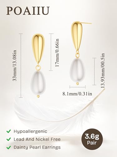 Pearl Earrings for Women,14K Gold/Silver Plated Dangle Drop Earrings - color: gold