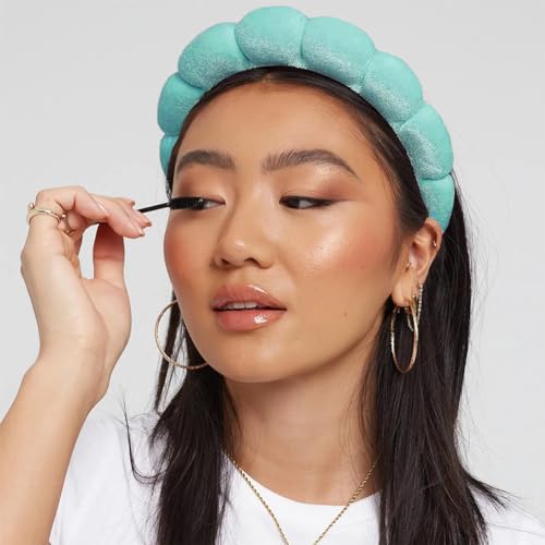 AOENJIE Spa Headbands for Washing Face or Makeup, Sponge Bubble Skincare Headbands, Puffy Terry Cloth Hairband for Women, Skin Care Makeup Headwear Hair Accessories for Girls - color: Cyan blue