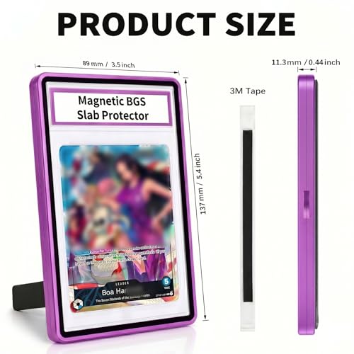 Magnetic BGS Slab Protector with Foldable Kickstand - UV Protection Tempered Glass & Aluminum Metal Bumper for 35PT Beckett Graded Cards, 9-Point Secure Lock Display Guard & Clear View (Purple) - color: Purple, size: BGS Card Case