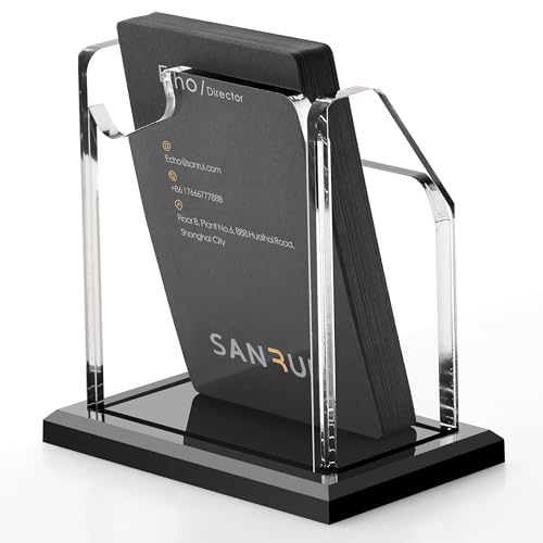 SANRUI Black Vertical Business Card Holder for Desk 1 Slot Clear Acrylic