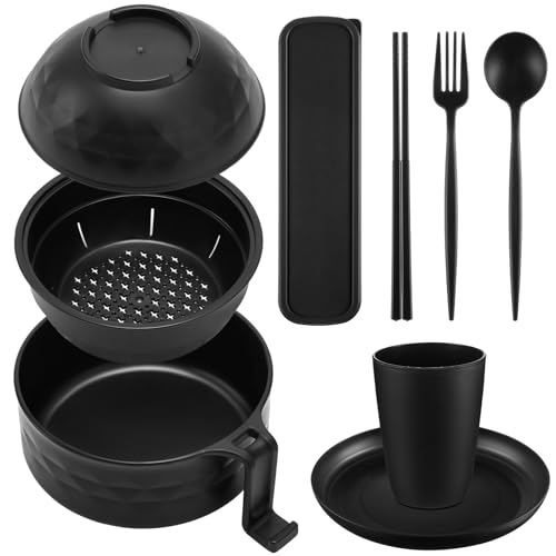 6 Pcs Microwave Ramen Cooker Set 40oz Bowl, Black - color: Black