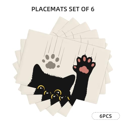 Cut Black Cats Farmhouse Print Placemats Set of 6 12x18 Inch - color: Black and White, size: Set of 6