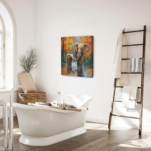 Elephant Wall Art Forest Canvas Wall Decor Pictures Paintings Prints Artwork Framed Decorations For Bathroom Bedroom Living Room Office Gifts 20" x 24" - color: Elephant, size: 24"L x 20"W