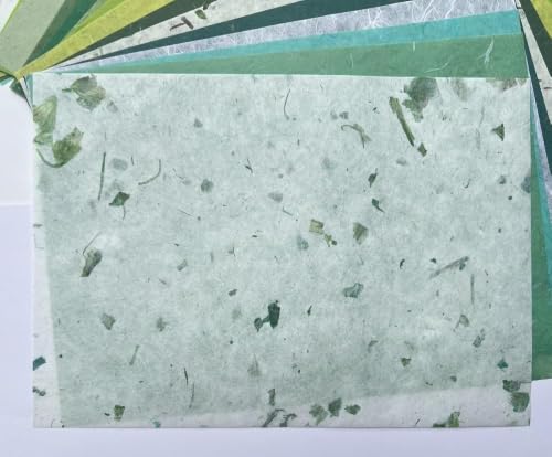 A5 50 Sheets Natural Fiber Mulberry Tree Mulberry Paper Sheets Art Tissue Washi Paper Design Craft Art Origami Suppliers Card Making 8.3" x 5.8". (Green Leaves,Banana Bark, etc.,,, A5) - color: Green Leaves,Banana Bark, etc.,,, size: A5