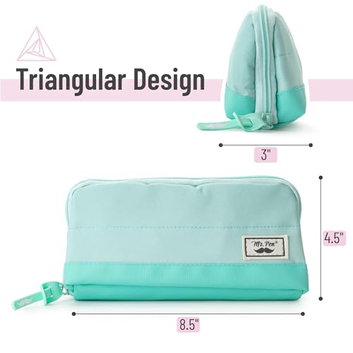 Mr. Pen- Wide-Opening Pencil Case, Triangle Design - color: Mint Green