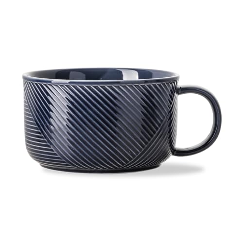 Ceramic Soup Bowl with Handle, 38 oz Microwave Safe, Navy - color: Navy