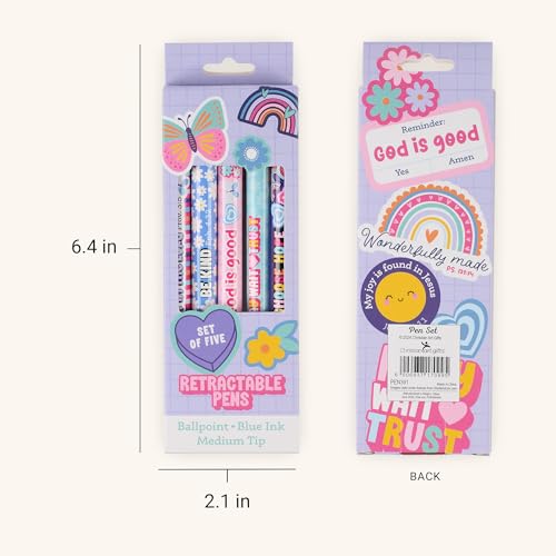 Christian Art Gifts 5 Piece Kids Pen Set, Floral Design - color: Stickered Floral/Multicolor