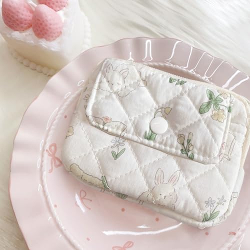 Cute Prints Cotton Quilted Coin Purse for Women Girls - color: TWO RABBITS