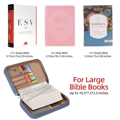 FINDCOZY Bible Cover for Women, Large Carrying Case for Regular Bible - color: Blue-Grey, size: Large