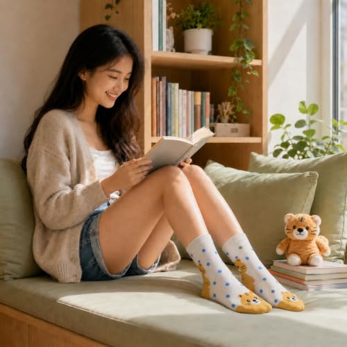 KONY Women's Animal Socks, Cotton Crew Fun Novelty Gifts, 5 Pairs - color: Dot Animals - 5 Pairs