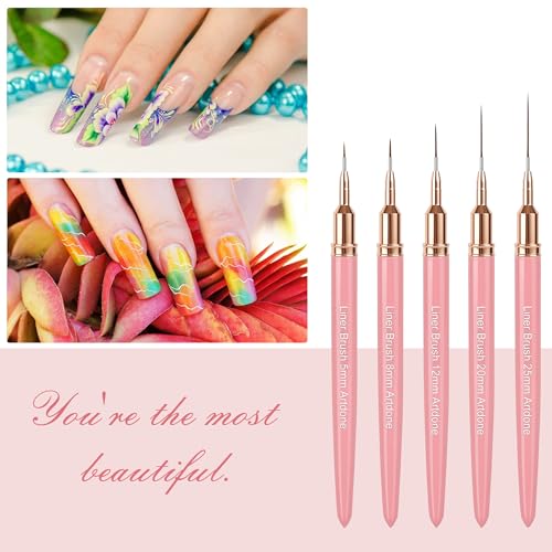 Artdone Metallic Nail Art Pens, Liner Brushes Set, 5PCS Pink Nail Tools - color: Pink Liner Brush Set