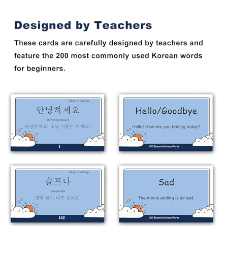 200 Essential Korean Words Vocabulary Flash Cards Flashcard for Beginners Adults | Learn Korean for Beginners Adult
