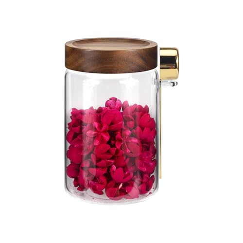 Glass Coffee Jars with Scoop Glass Jar Airtight Lid Seasoning Containers Glass Spice Jar Pantry Storage Containers for Kitchen Sugar Coffee Bean Nuts Cookies Herbs (900ml/30oz-1 pack -with spoon) - color: 900ml/30oz-1 pack -with spoon