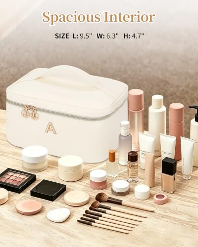 Custom Initial Cosmetic Bag 2‑Piece Set for Women Teen Girls, Beige E - size: E