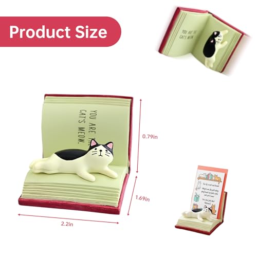 RAQWI Black and White Cat on Red Book, Resin Phone Stand, Desk Decor - color: Red
