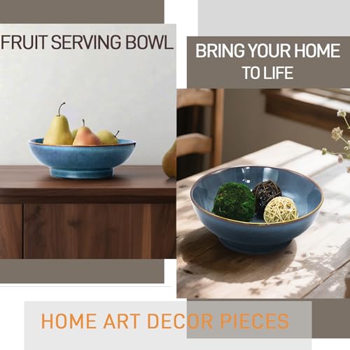 Ceramic Fruit Bowl,10.2" Decorative Bowl, Large Fruit Bowl for Kitchen Counter, Pedestal Bowl, Kitchen Counter Décor, Bread Candy Snacks Organizer(Starry sky blue) - color: Starry sky blue