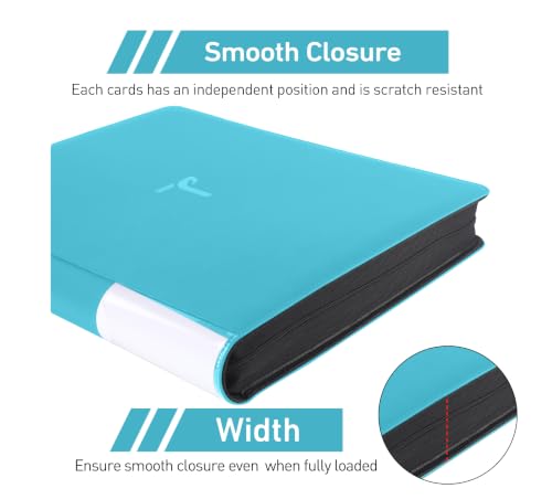 Top Loader Binder 16 Pocket, Holds 640+ Cards in 3" x 4" Toploaders, Ringless 20 Double-Sided Sleeves, Side-Loading, Spine Label with Maker Pen Toploader Binder for TCG, MTG, Sports Cards - color: Turquoise, size: 16-Pocket, Holds 640 Cards