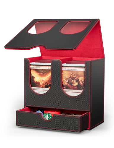 Card Deck Box with Dice Tray for MTG Commander Display(Black Red) - color: B-Black&Red