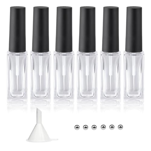 Nail Art Liner Empty Bottles 7ML, 6 Pack Empty Blooming Nail Polish Bottles with Brush & Mixing Balls & Funnels for Nail Decoration DIY Art (Not for Gel) (BLACK) - color: BLACK