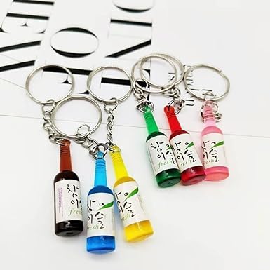 Green Soju Cans Keychain Fashion Drink Soju Bottle Keychain 6 Colors Simulation Resin Beer Wine Trinket Keyring Pendant Jewelry,Korean Keychains, Women Accessories，Keyrings, Keychains and Charms